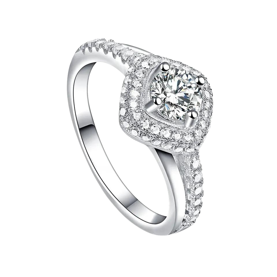 Sterling Silver Square Round Cubic Zircon Ring