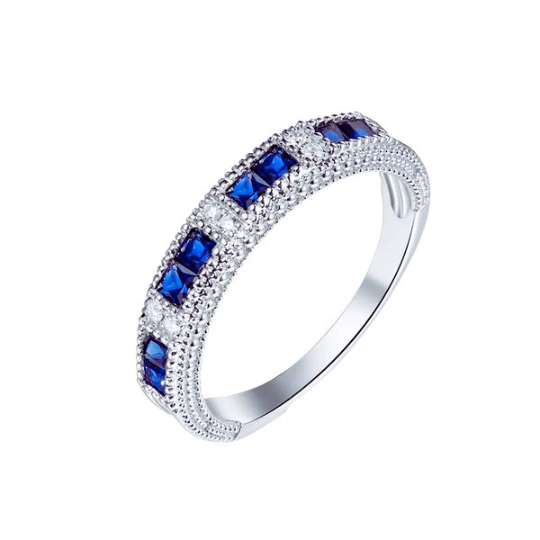 Classic Natural Blue Sapphire Gemstone Diamond 18K Gold Ring