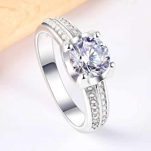 Solid Silver 925 Round Cut Zircon Ring