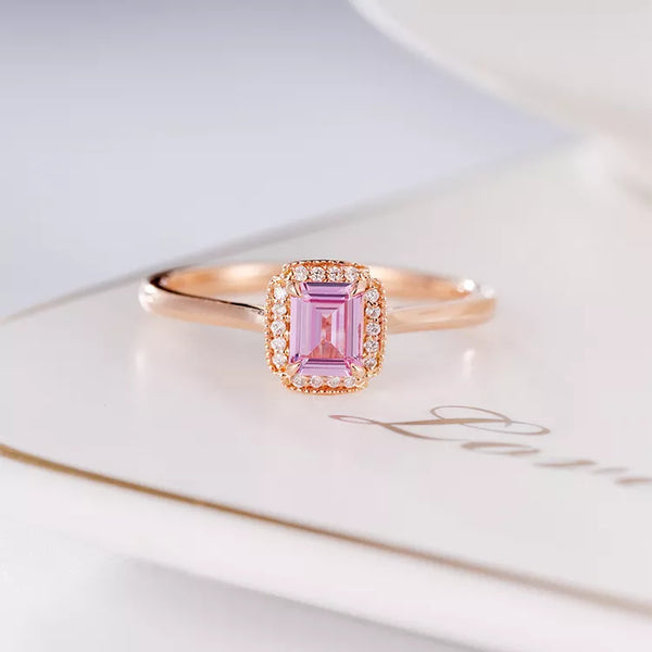 Classic Pink Sapphire Natural Diamond Engagement Ring 18k Gold