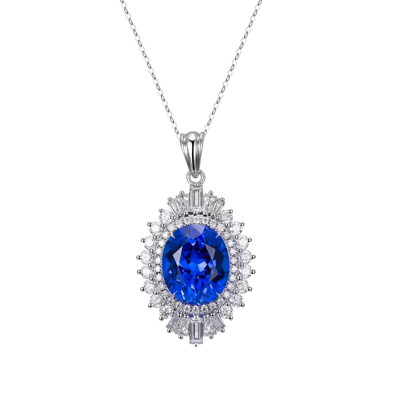 Quality-AAA Ocean Blue Oval 5.97 Carat Spinel Diamond Necklace Pendant