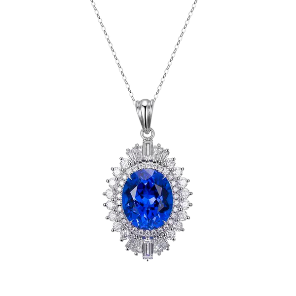 Quality-AAA Ocean Blue Oval 5.97 Carat Spinel Diamond Necklace Pendant