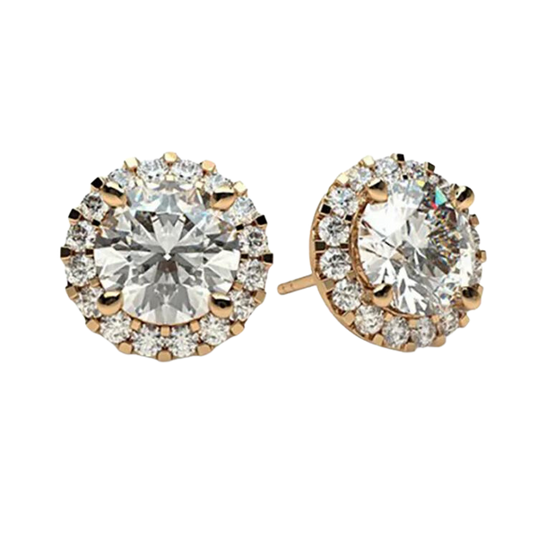 Classic 18k Gold Round Cut Diamond Stud Earrings