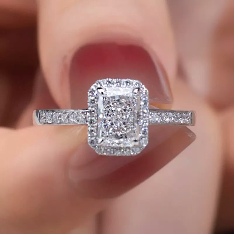 1Ct Radiant Cut Diamond Halo Engagement Ring