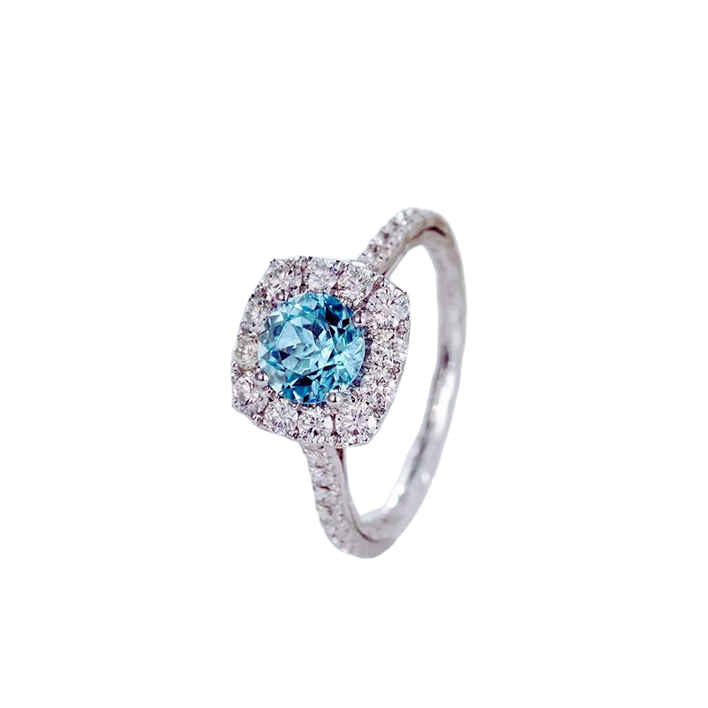 Natural Aquamarine Diamond 18k Gold Ring