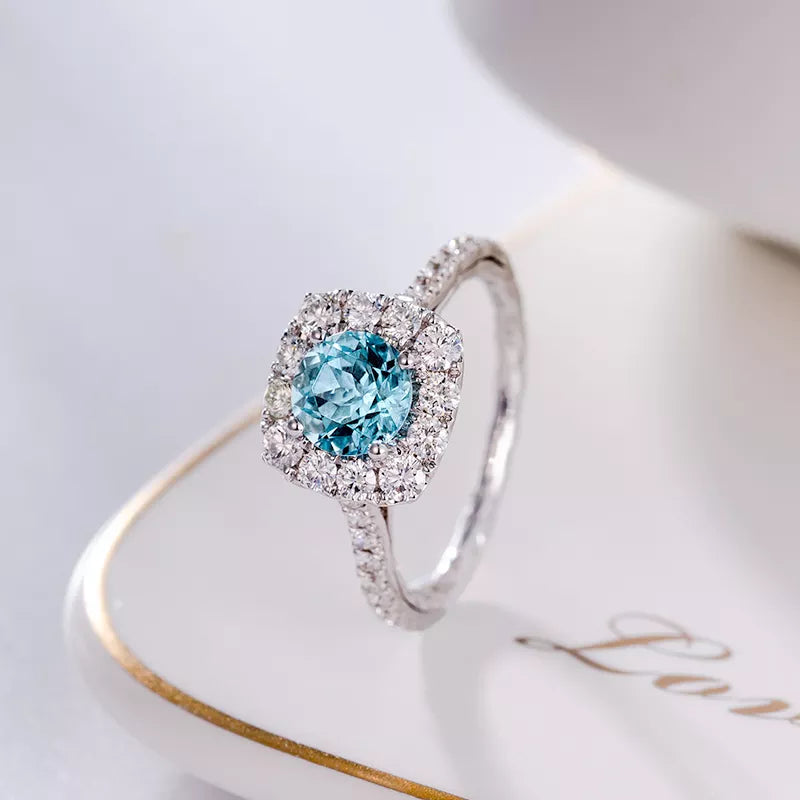 Natural Aquamarine Diamond 18k Gold Ring