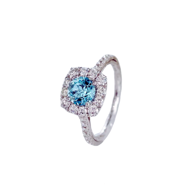 Natural Aquamarine Diamond 18k Gold Ring