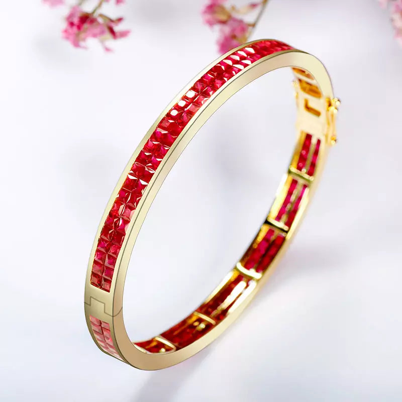 Natural Ruby 18k Gold Bangle Bracelet