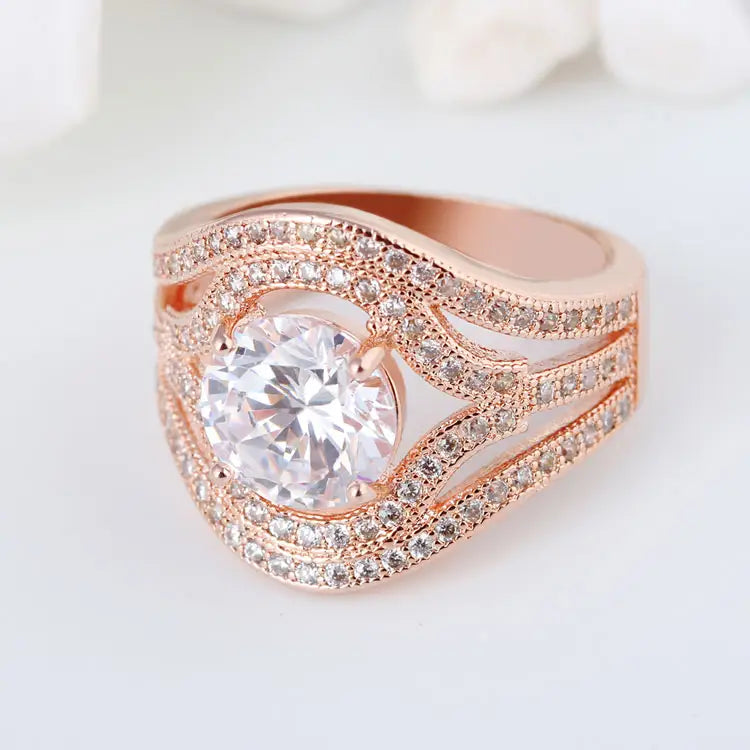 925 Sterling Silver Rose Gold Zirconia Ring