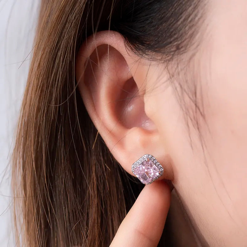 Pink Moissanite Diamond Silver Earrings